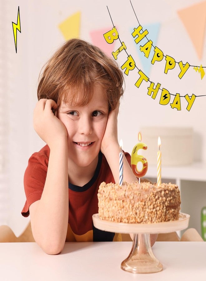OGnomiFX Lightning Print Yellow 6th Birthday Candles for Boys Girls, Number 6 Cake Topper, Cartoon Themed Birthday Party Decorations - Image 5